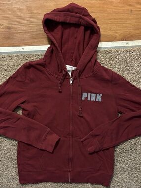 PINK Victoria Secret Womans Sm Maroon Zip-Up Hoodie Jacket Gently Used Condition
